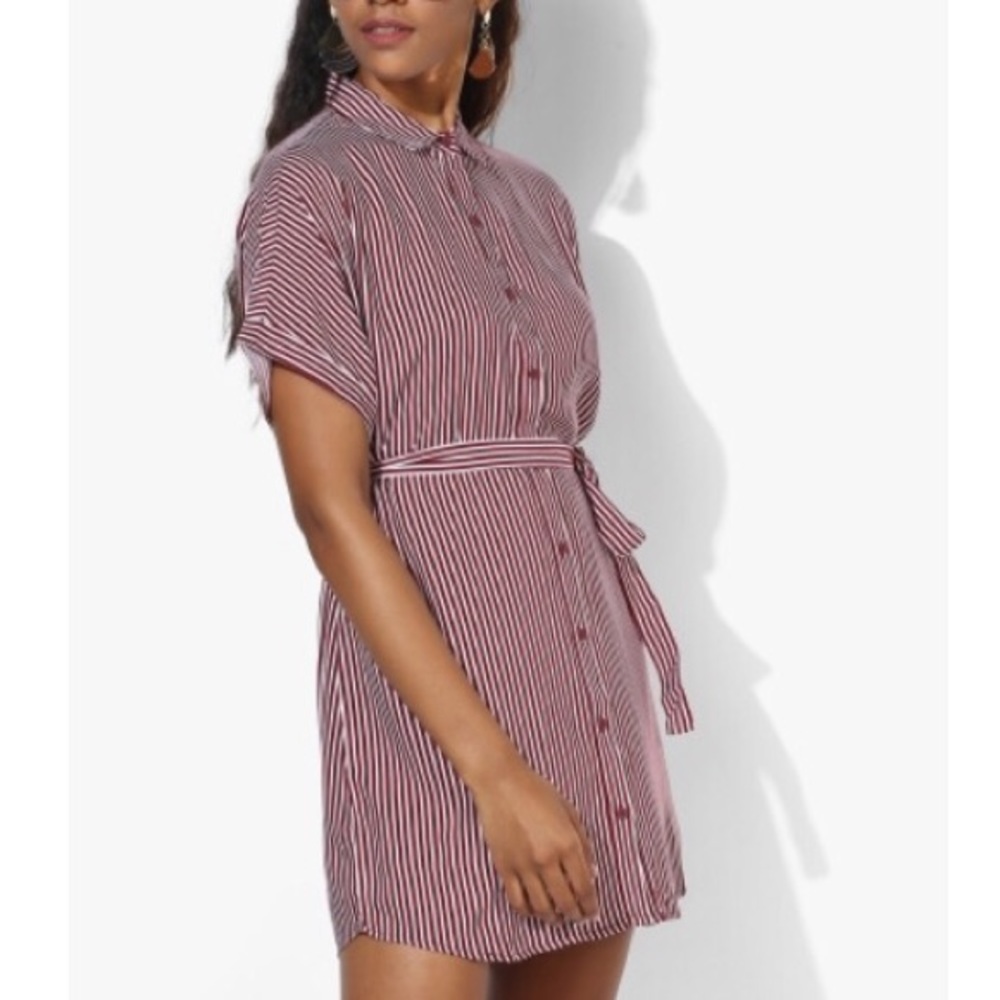 Maroon Stripped button up shirt dress